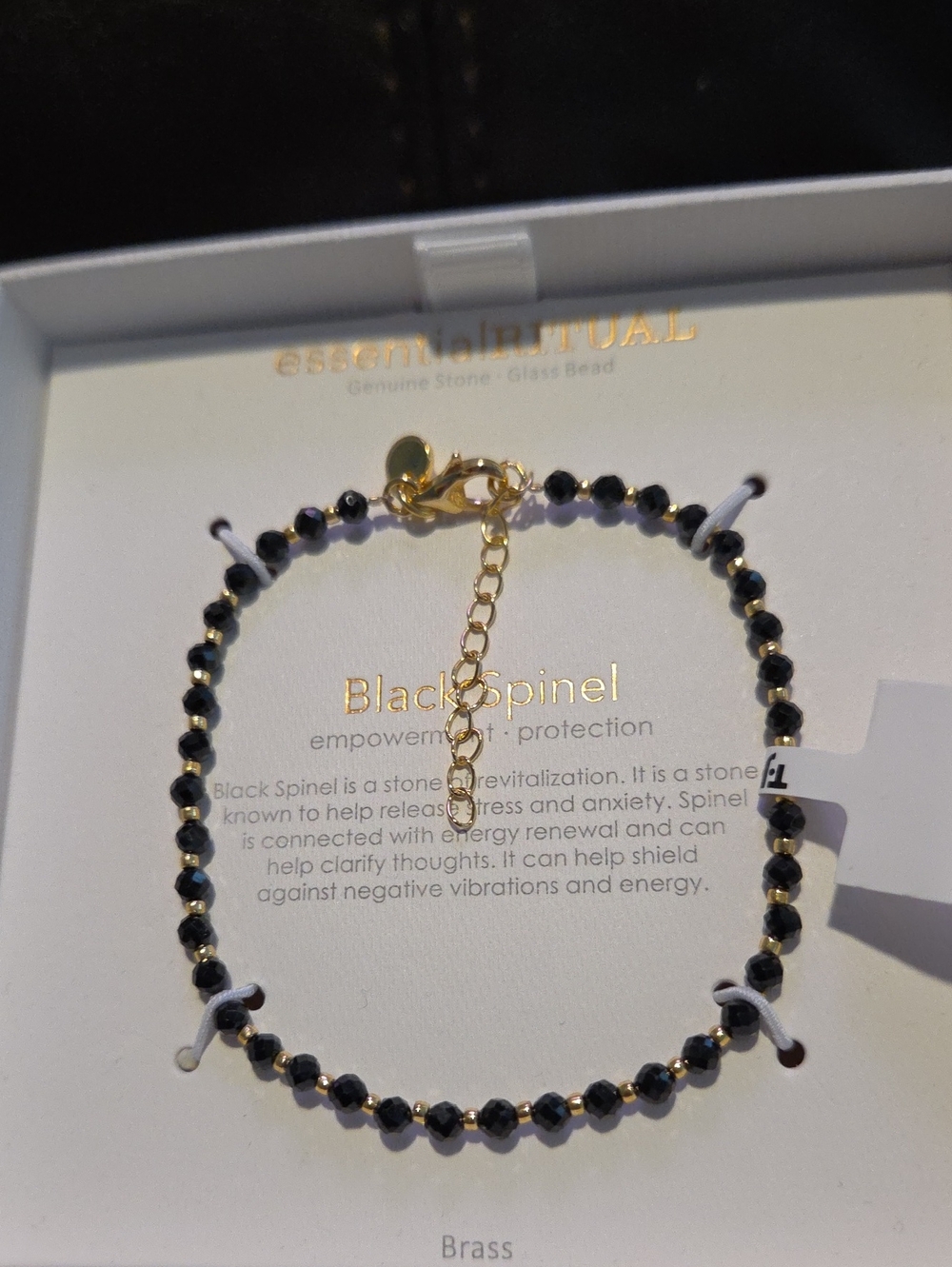 Black Spinel Beaded Bracelet - Gold Accents NWT